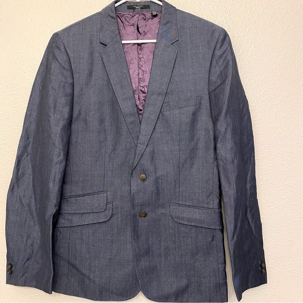 Ted Baker Pashion wool linen blue sheen Blazer Suit Jacket sports coat 40R